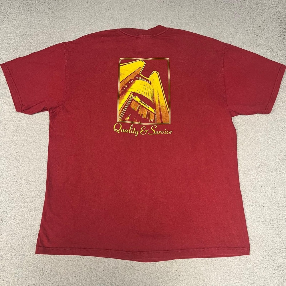 VTG Beefy-T Marriott Marquis NY Stewarding Dept T Shirt Men XL Red 2-Sided Tee